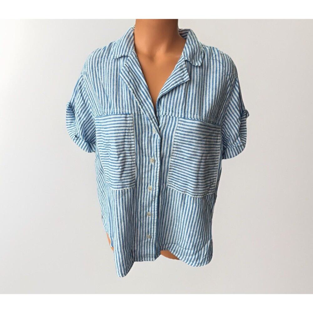 Universal Thread Blue Striped Button Down Shirt - image 1